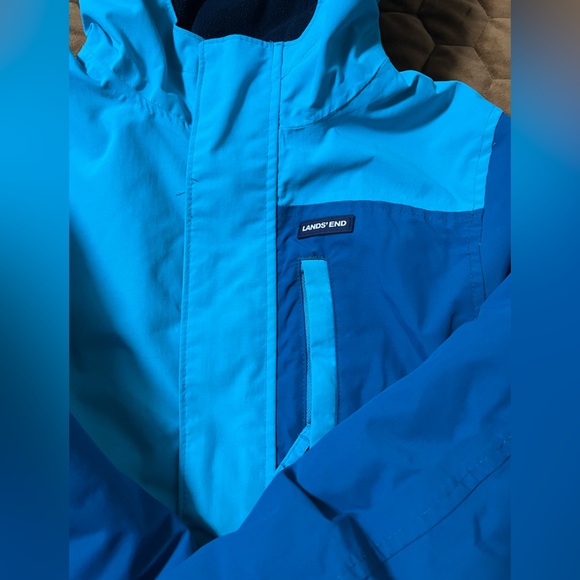 Lands' End Kids' Medium Size 8 Two-Tone Blue Waterproof Raincoat Winter - Picture 3 of 14